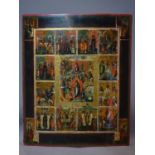 A Russian icon of The Descent into Hell, The Resurrection and The Twelve Feasts, tempera on wood