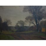 Jacob Holm (Danish artist), Landscape with trees by a country road, oil on canvas, in gilt frame, 33
