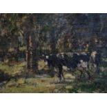 Harry Fidler (British, 1856-1935), Cattle grazing in the woods, oil on canvas, indistinctly signed