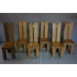 A set of six reclaimed solid oak high back chairs, H.115cm