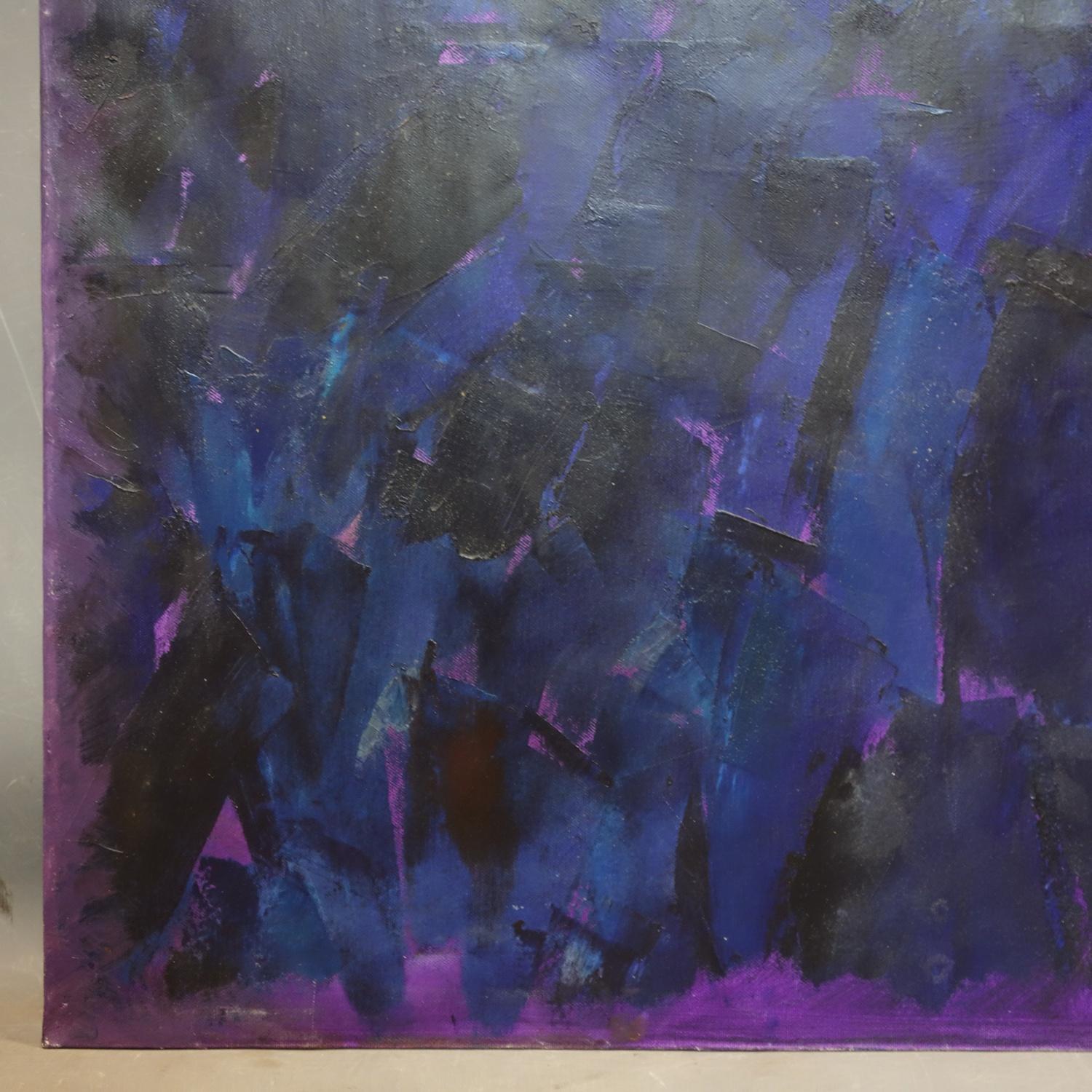 Arnold Dobbs (British, b.1941), Abstract Composition in blues and purples, oil on canvas, signed and - Image 2 of 3
