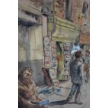 Early to mid 20th century British school, Street scene, watercolour, monogrammed lower right,