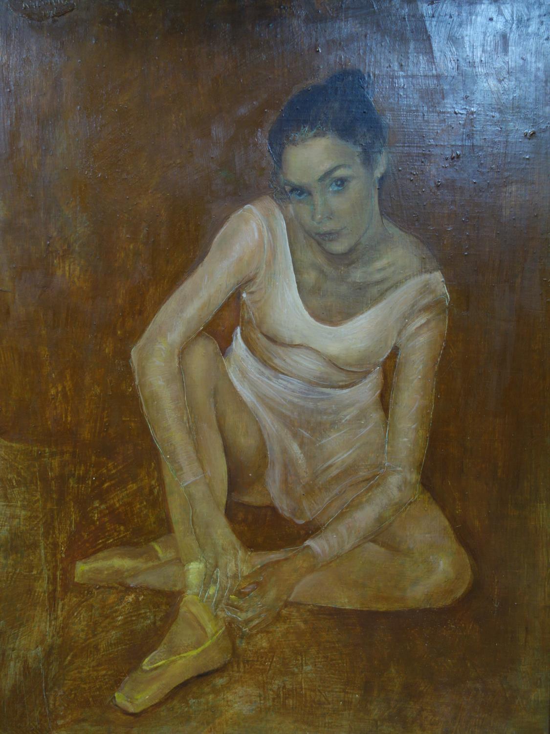 Ryszard Kalamarz (20th century Polish school), Seated ballet dancer, oil on panel, signed and