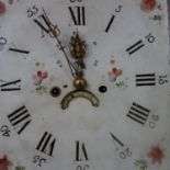 A late 18th century oak longcase clock, twin train movement, striking bell, 13" square painted