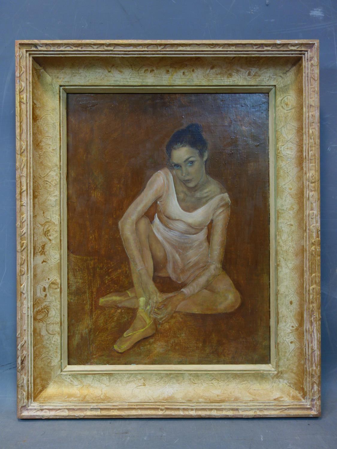 Ryszard Kalamarz (20th century Polish school), Seated ballet dancer, oil on panel, signed and - Image 2 of 2