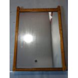 A Gothic Revival inlaid oak mirror, rectangular mercury glass plate, 105 x 73cm