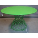 A vintage green metal garden dining table, H.73 D.130cm