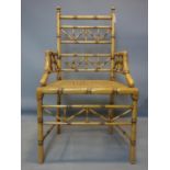 A faux bamboo wicker armchair