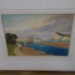 20th century British school, Ships on an estuary, mixed media, indistinctly signed lower left,