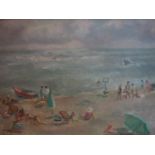 C.H Bagnoli, beach scene, oil on board, signed, 28 x 38cm