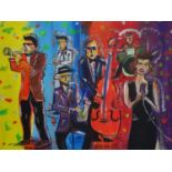 An oil on canvas of Jazz musicians, signed I. Mavine to lower right, 46 x 56cm