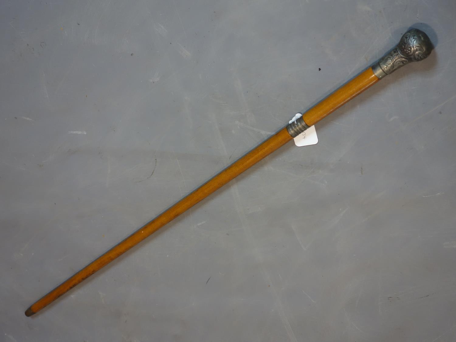 A vintage walking stick/fire poker with silver top and collar marked B.D.H, L.97cm - Image 2 of 5