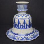 A Persian ceramic Hookah base, with blue and white glazed decoration, H.17 W.17cm