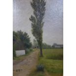 P. Schou (Danish artist), Landscape with poplar by a country path, oil on canvas, signed and dated
