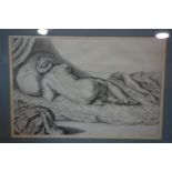 An early 20th century engraving of a nude, 21 x 30cm