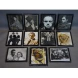 A collection of 11 framed photographic prints of movie stars, to include Laurel & Hardy, Al Pacino
