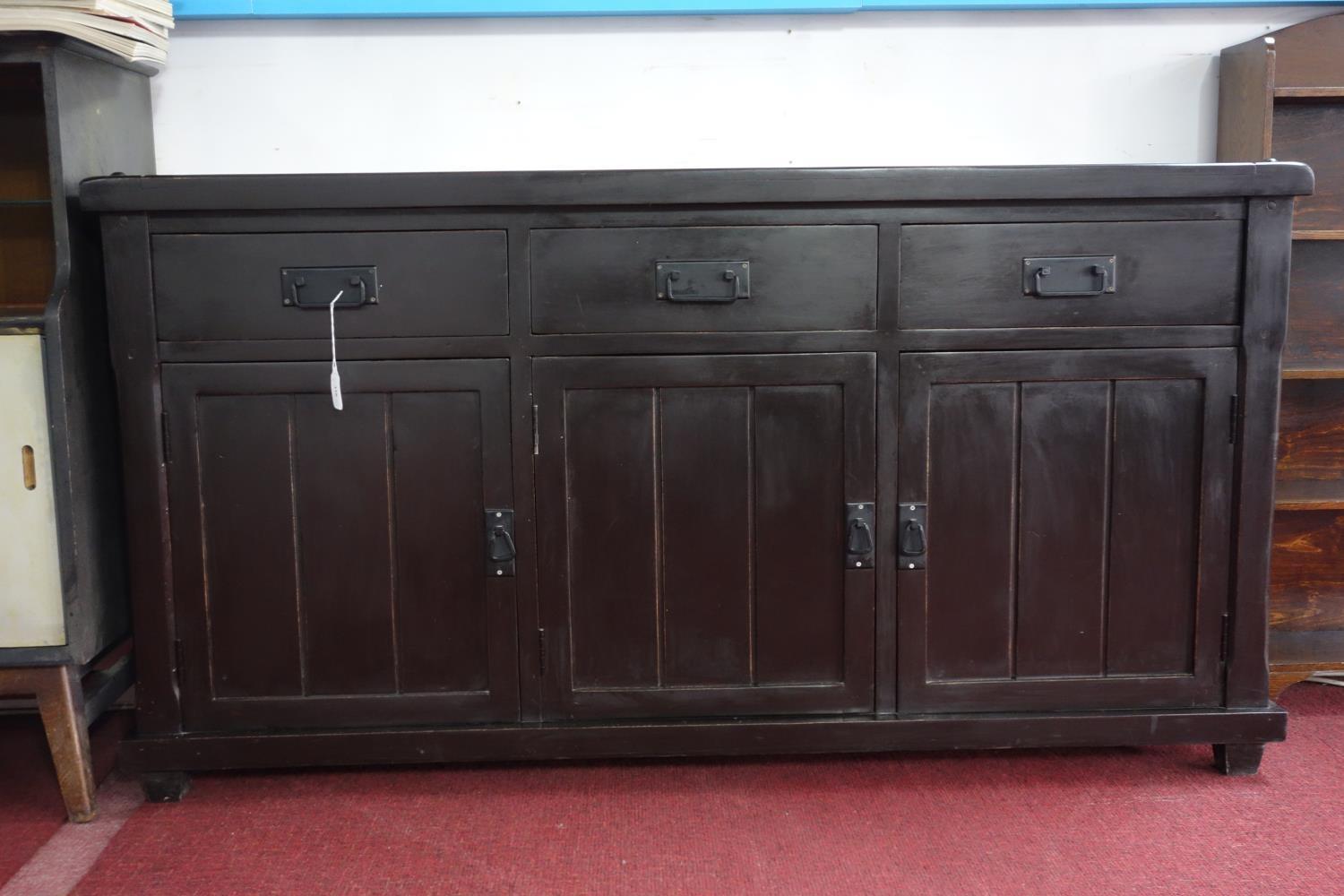 A contemporary painted teak Sideboard, H.85 W.160 D.45cm