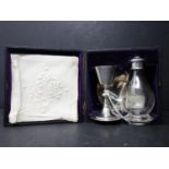 An early 20th century silver christening set by F.Osborne & Co dated 1936, in original box