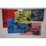 A limited edition screenprint of interior scenes, indistinctly signed and dated 1981 in pencil to