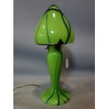 A vintage green glass mushroom lamp, signed, H.46cm