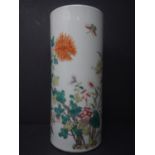 A late 19th/early 20th century Chinese famille verte Cylindrical Vase, decorated with flora and