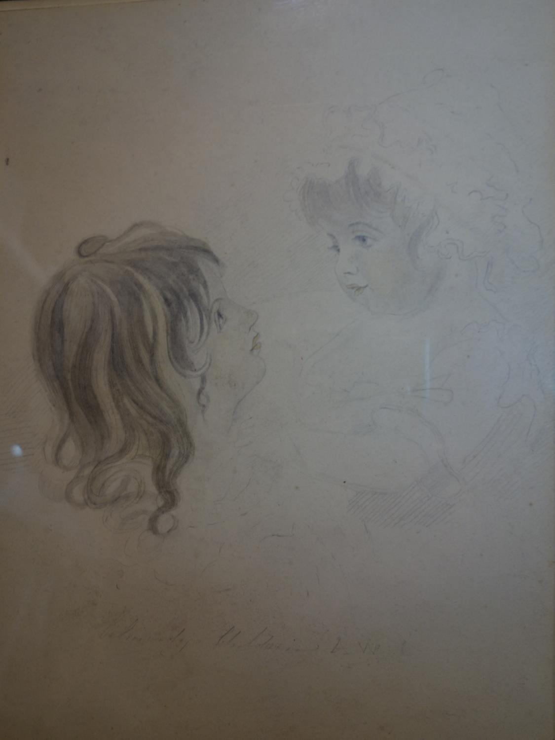 Early 19th century British school, Study of two children, pencil and watercolour, signed AW and