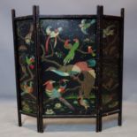 A vintage ebonized 3 fold table Screen, with tin panels, 74 x 70cm