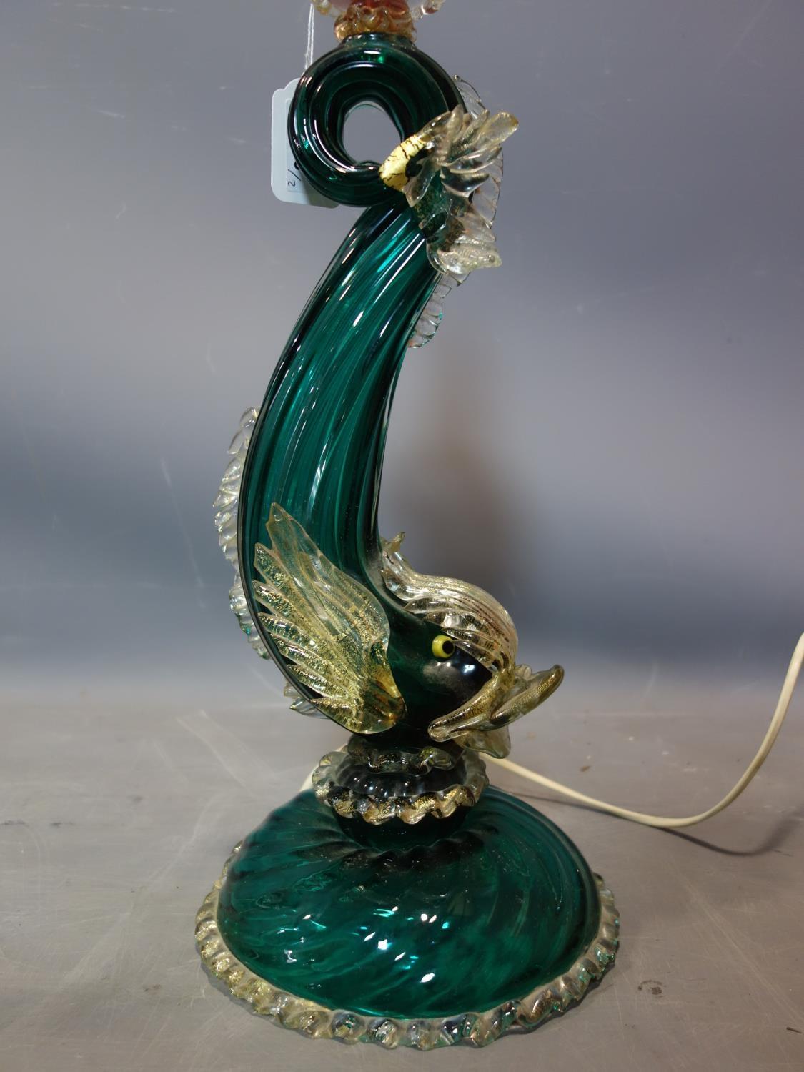 A 20th century Murano green glass dolphin lamp, together with a smaller red example - Image 3 of 3