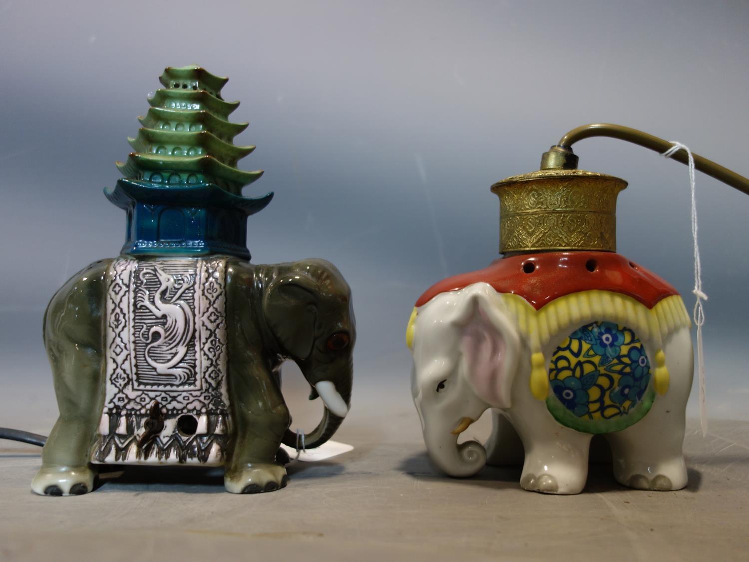 Two 20th century ceramic elephant lamps, one stamped 'Aroma, Germany', the other 'Aepozon'