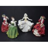 Four Royal Doulton figures, to include 'Top o the Hill', H.18cm; 'Sweet Seventeen', H.20cm; 'Fleur',