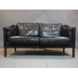 A Borge Mogensen design 2 Seater Black Leather Sofa by Stouby