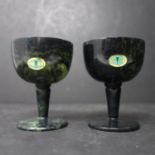 A Pair of 20th century Chinese spinach green Jade Cups, each signed to base, H.8cm, in box