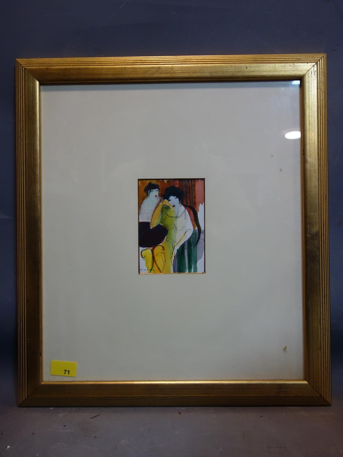 Itzchak Tarkay (Israeli, 1935-2012), 'Two Friends', watercolour and pen, signed lower left, in - Image 3 of 3