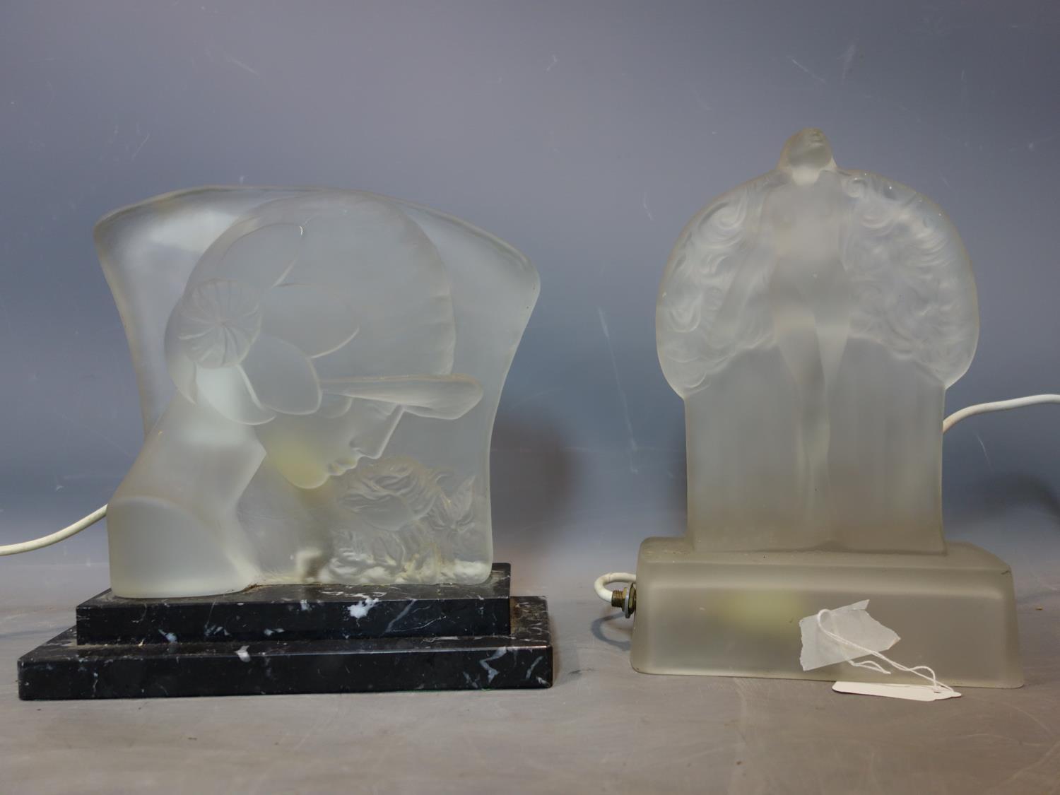 Two Art Deco frosted glass lamps