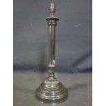 A large metal column table lamp with no shade, H.57cm