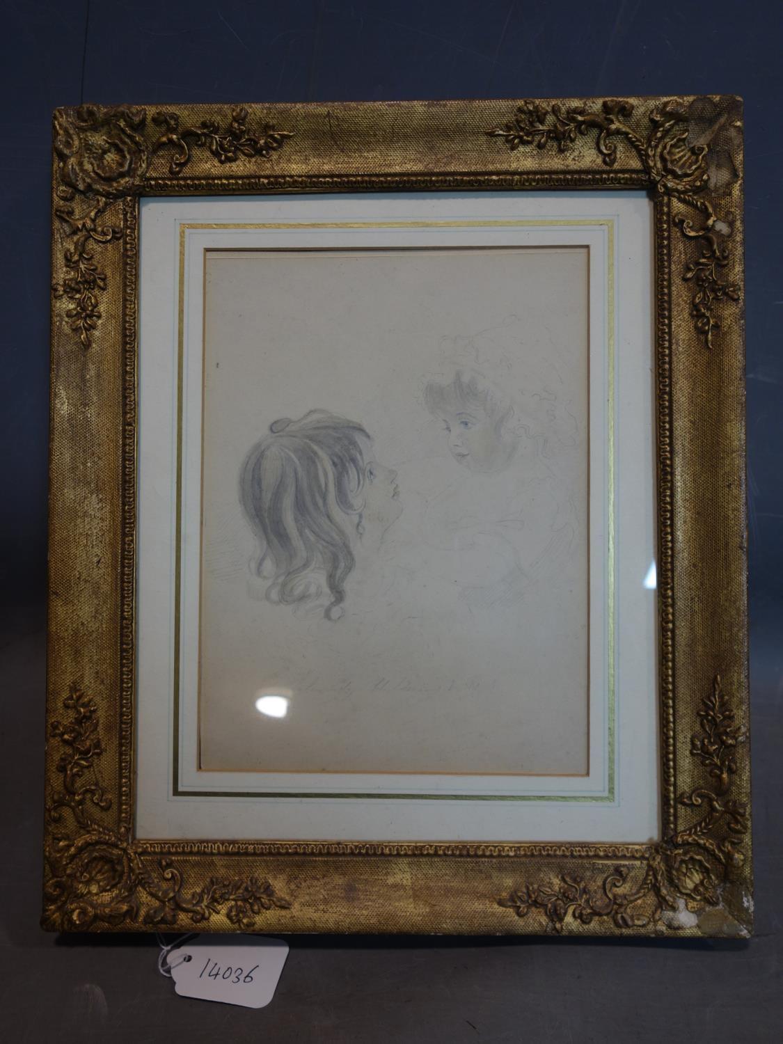 Early 19th century British school, Study of two children, pencil and watercolour, signed AW and - Image 2 of 2