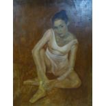 Ryszard Kalamarz (20th century Polish school), Seated ballet dancer, oil on panel, signed and
