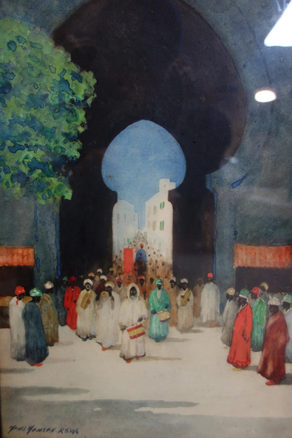 Hans Jacob Hansen RSW (Scottish, 1853-1947), North African figures in a procession, watercolour,