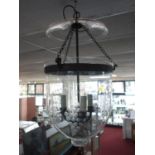 An acid etched glass hanging ceiling light, H.58cm