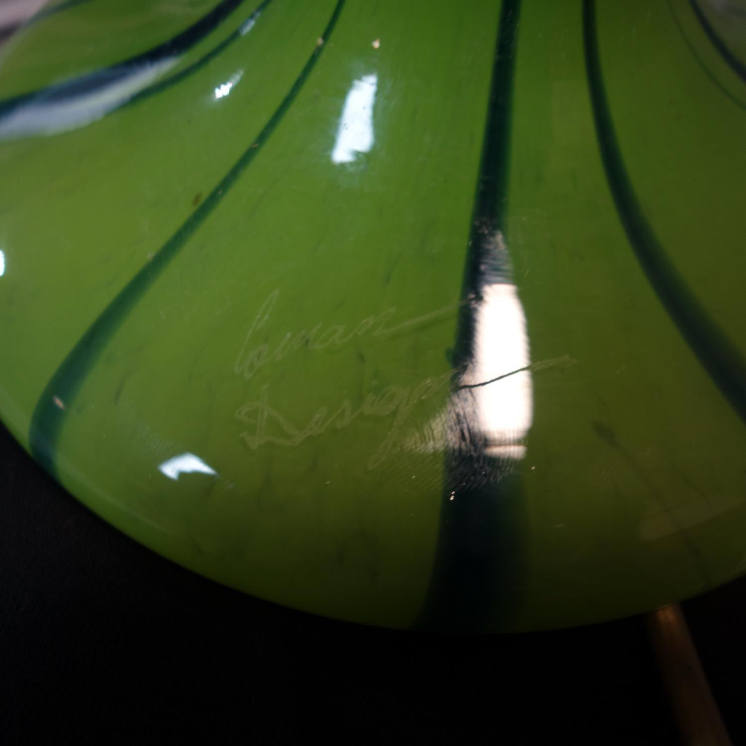 A vintage green glass mushroom lamp, signed, H.46cm - Image 2 of 2