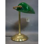 A bankers lamp with green glass shade, H.36 W.27cm