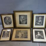 A collection of six 18th century engravings of musicians