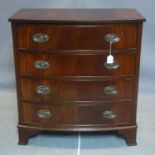 A George III style inlaid mahogany bow front chest of drawers, H.92 W.87 D.50cm