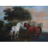 An 18th/19th century oils on panel of horses, signed, set in gilt wood frame, 29 x 37cm