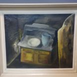 A 20th century oil on canvas of a wash stand, signed 'Pasquel', 37 x 45cm