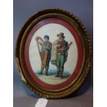 A 19th century oval watercolour of musicians, set in gilt wood frame, 25 x 20cm