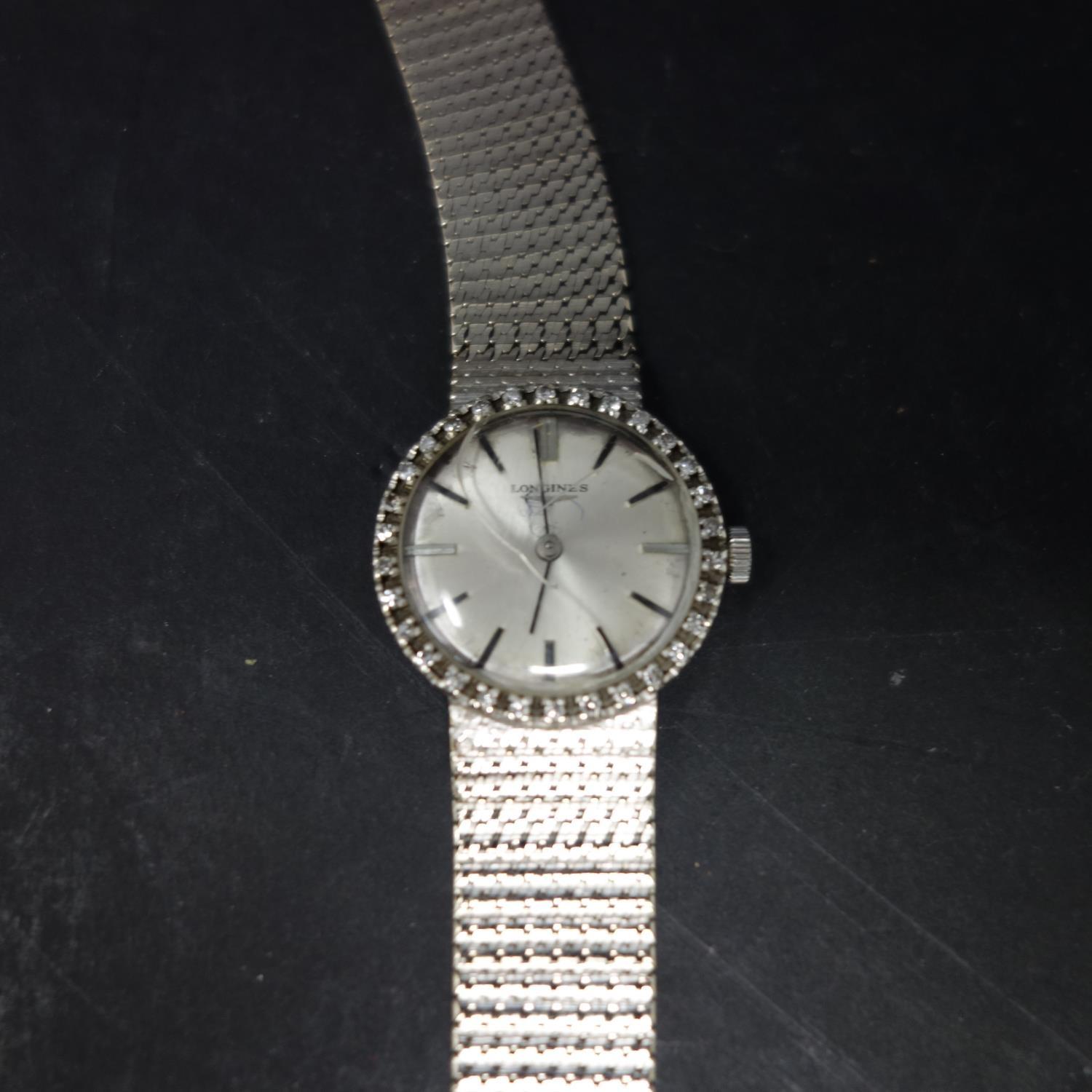 A vintage 18ct white gold Longines cocktail watch, set with diamonds, gross weight 36 grams - Image 2 of 3