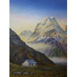 20th century school, View of Mount Cook with David's Dome and Old Birchill Farmstead, oil on