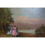 Willy Hermann, Young girls by a lake, oil on canvas, signed lower right, 58 x 78cm
