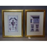 A pair of 18th century style architectural prints, 30 x 18cm